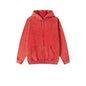 Washed Hooded Cardigan Vintage Fleece-lined Double Zipper Sweater