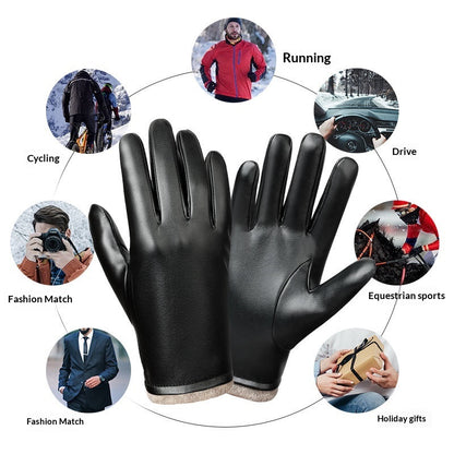 Mens Business-Style Wind- And Water-Resistant Leather Gloves