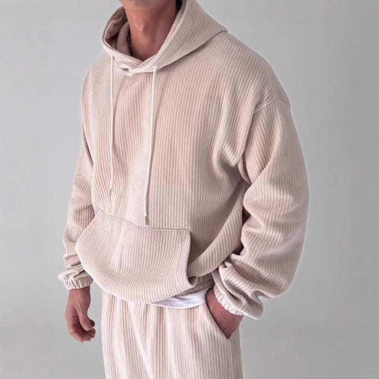 Men's Leisure Corduroy Solid Color Hooded Big Pocket Sweatshirt