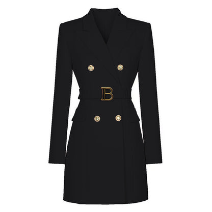 Fashionable Slim-fit Belted Long-sleeved Elegant Commuter Suit Dress