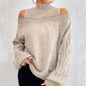 Women's Cold Shoulder Sweater - Sexy High Neck Cut Out Pullover Long Sleeve Top
