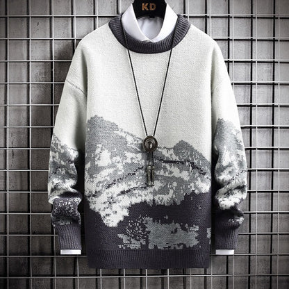 Snow Mountain Gradient Sweater Top Sweater For Men