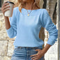 Women's Solid Color Off-Shoulder Knit Top With Lace-Up Design - Long Sleeve Crop Top For Spring&Fall