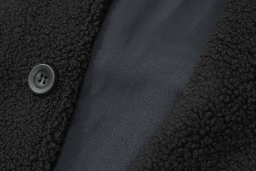 Color Contrast Patchwork Plaid Lamb Wool Coat For Men