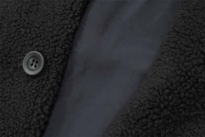 Color Contrast Patchwork Plaid Lamb Wool Coat For Men