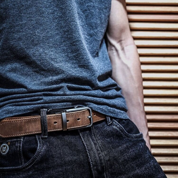 Men's Vintage Genuine Leather Belt With Pin Buckle