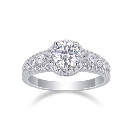Meteor Shower - Set With 1-carat Top-quality Moissanite S925 Silver And Platinum-plated Diamond Wedding Ring. The Ring Can Be Inspected With A Diamond Pen