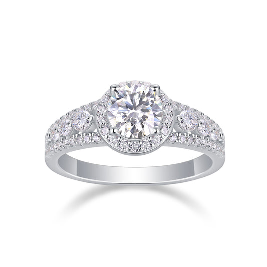 Meteor Shower - Set With 1-carat Top-quality Moissanite S925 Silver And Platinum-plated Diamond Wedding Ring. The Ring Can Be Inspected With A Diamond Pen