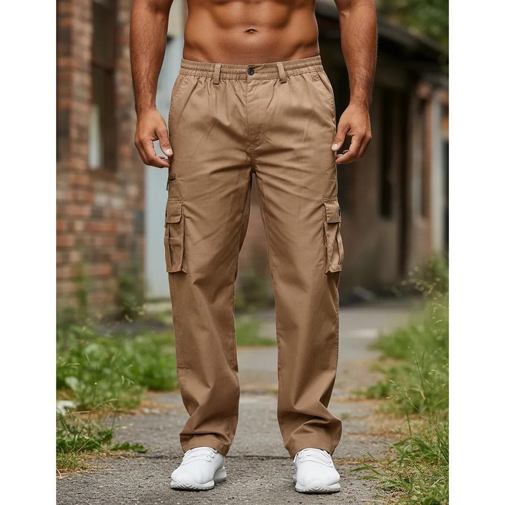 Mens Multi-Pocket Casual Pants Stylish Straight-Leg Workwear