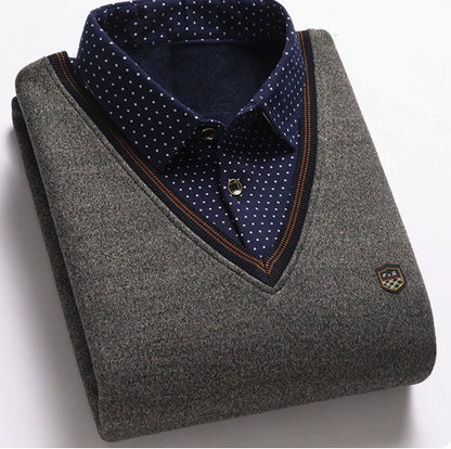 Men's Fake Two-piece Shirt Collar Sweater