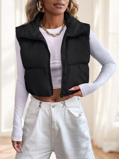 Zipper Front Casual Vest Khaki Winter Coat