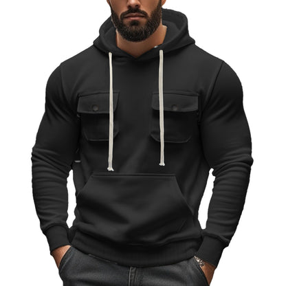 Workwear Multi-pocket Long Sleeve Solid Color Coat For Men