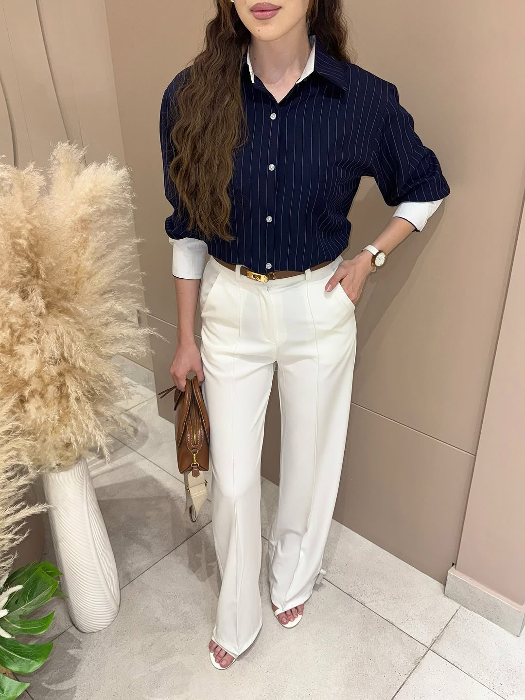 Navy Blue Pinstriped Shirt And Mermaid Skirt Set