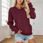 Women's V-neck Solid Color Non-hooded Sweater Pocket Loose Long Sleeve