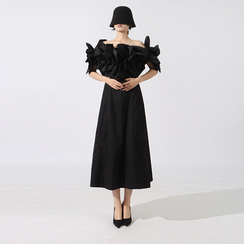 Fashion Heavy Industry Women's Three-dimensional Flower Design Dress