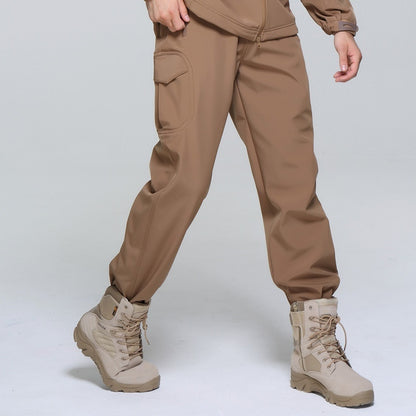 Outdoor Men's Fleece Soft Shell Pants Breathable And Windproof Wear-resistant