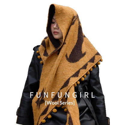 Double-sided Wool Shawl Reversible Warm Cloak
