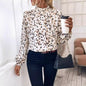 Printed Stand Collar All-matching Long Sleeve Top Women