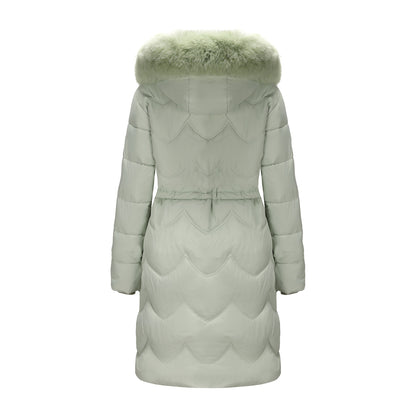 Big Fur Collar Mid-length Thickened Waist-cinching Cotton Coat