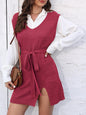 Ladies' Vest Lace-up Split Skirt Woven Sweater