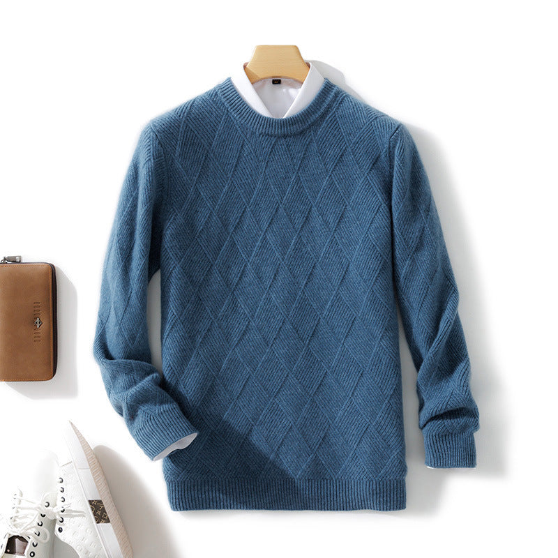 Pure Wool Sweater Men's Loose Round Neck Sweater Casual Thickening Knitted Bottoming Shirt