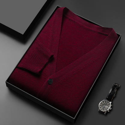 Men's Knitted Cardigan Solid Color And V-neck Basic Style Sweater Coat For Men