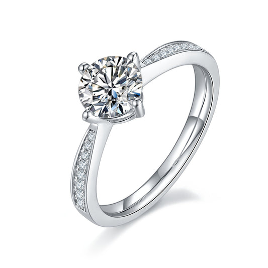 Moonlight City - A Wedding Ring Set With 1-carat Top-quality Moissanite S925 Silver And Platinum-plated Diamond. The Ring Can Be Inspected With A Diamond Pen
