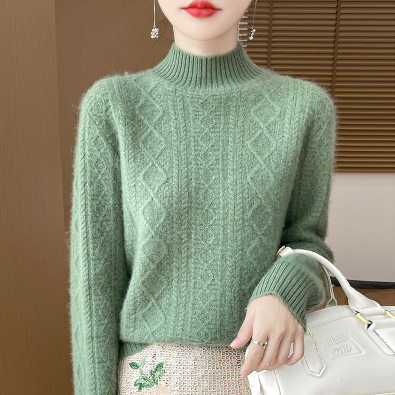 Women's Semi-High Neck Versatile Loose Knit Sweater Thickened Base Layer