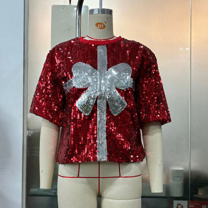 Women's Sequined Top Rugby Casual Loose