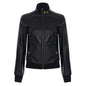 American Street Locomotive Style Waist Trimming Short Stand Collar PU Leather Jacket