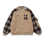 Color Contrast Patchwork Plaid Lamb Wool Coat For Men