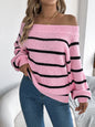 Casual Striped Off-Shoulder Lantern Sleeve Pullover Sweater