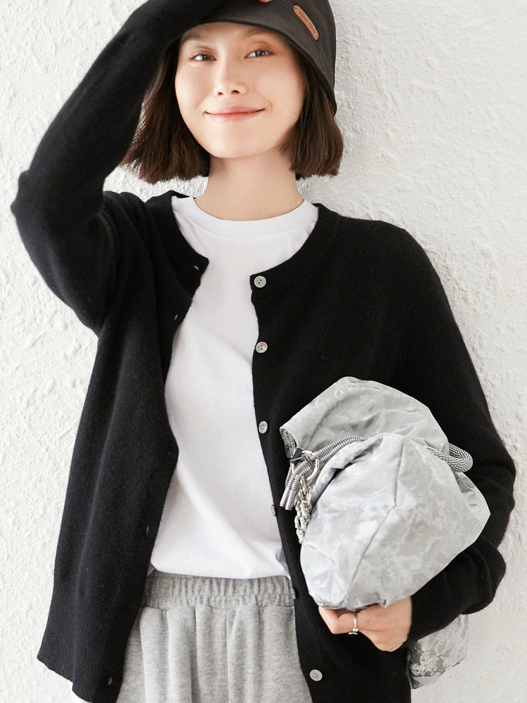 Knitted Pure Wool Round Neck Plain Sweater