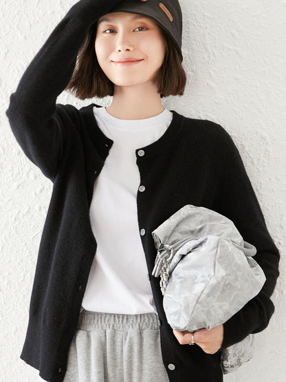 Knitted Pure Wool Round Neck Plain Sweater