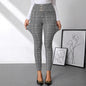 Women's Check Print Button Embellished High-waist Slim-fit Knit Pants