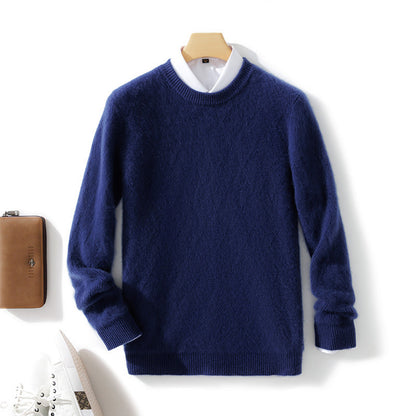 Pure Wool Sweater Men's Loose Round Neck Sweater Casual Thickening Knitted Bottoming Shirt