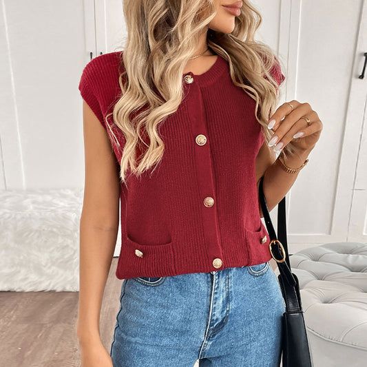 Retro College Style Solid Color Knitted Sweater Cardigan