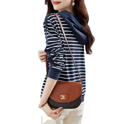 Simple Commute Hit Pocket Contrast Color Hooded Long Sleeve T-shirt
