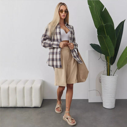 European And American Plaid Tup Cardigan