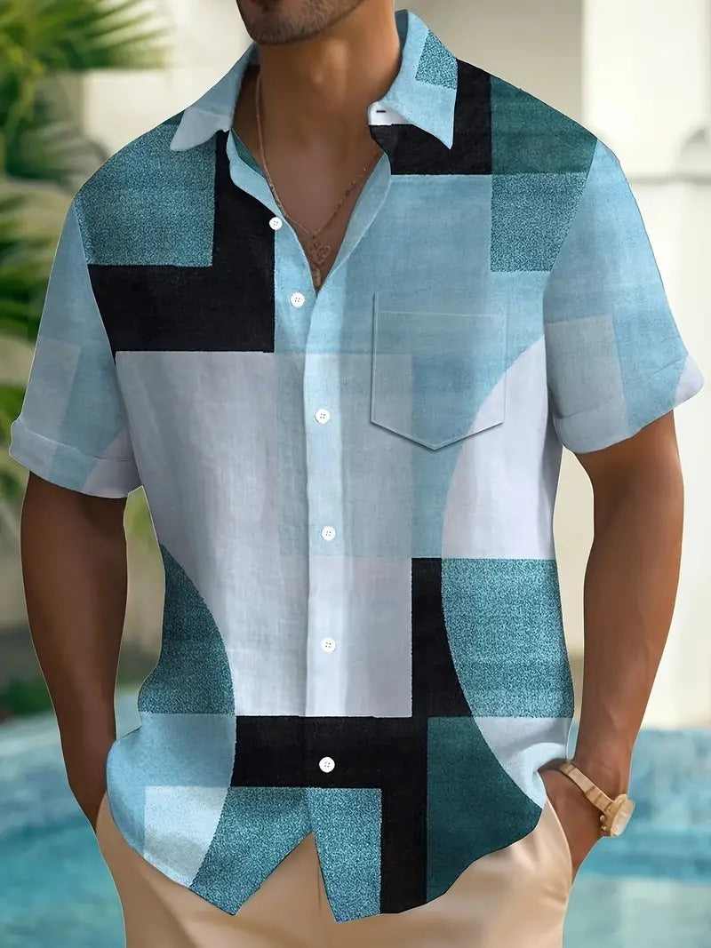 Classic Retro Geometric Contrast Color Square 3D Printed Shirt