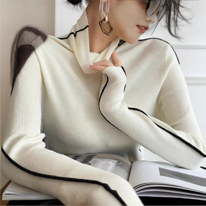 French High-neck Knit Sweater Women