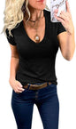 Summer New European And American Style Women Short Sleeve Deep V-neck Cotton Summer T-shirt