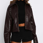 Fashionable And Versatile Zip-up Long Sleeve PU Jacket