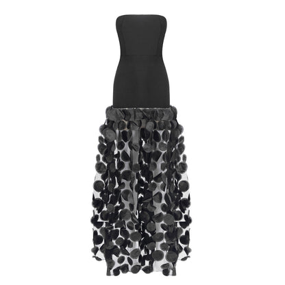 Black And White Tube Top Three-dimensional Flower Pettiskirt Dinner Dress