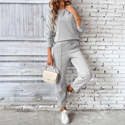 Round-neck Fashionable Top Hoodie Pocket Casual Straight-leg Pants Women's Clothing