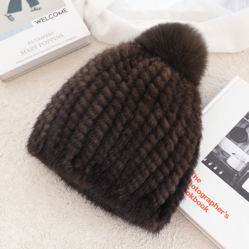 Ladies Mink Fur Hat Thickened Wool