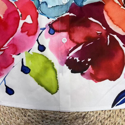 Women's Notch Lapel Long Sleeve Blouse With Colorful Floral Print - Chest Pocket Button-Up Shirt For Spring&Fall