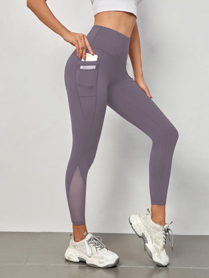 High Waist Grenadine Stitching Yoga Pants Pocket Quick-drying Breathable Hip Lifting Sport