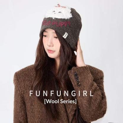 Cute Plush Puppy Knitted Women's Warm Wool Hat