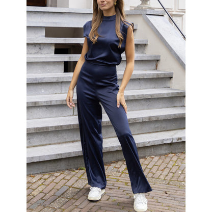 Backless Evening Dress Jumpsuit Solid Color Casual Straight Pants
